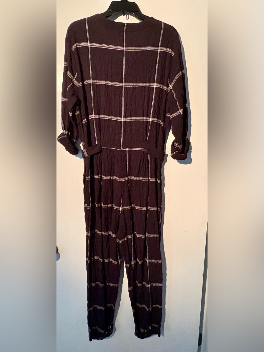 Free People Black Windowpane Button-Front Jumpsuit - Picture 3 of 3